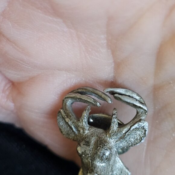 VTG Fine Pewter Whitetail Deer Hat Lapel Brooch Pin by GG Harris 80s 3D Buck - Picture 7 of 9